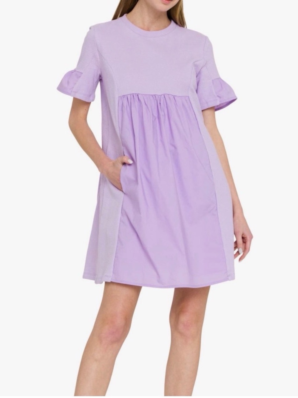 English Factory Lavender Ruffle-Sleeve Mini Dress